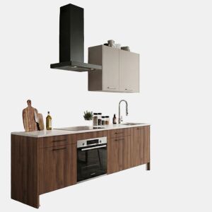 Cozinha ESENCIAL R24 reta 2,4m 16mm nogueira e cinza claro