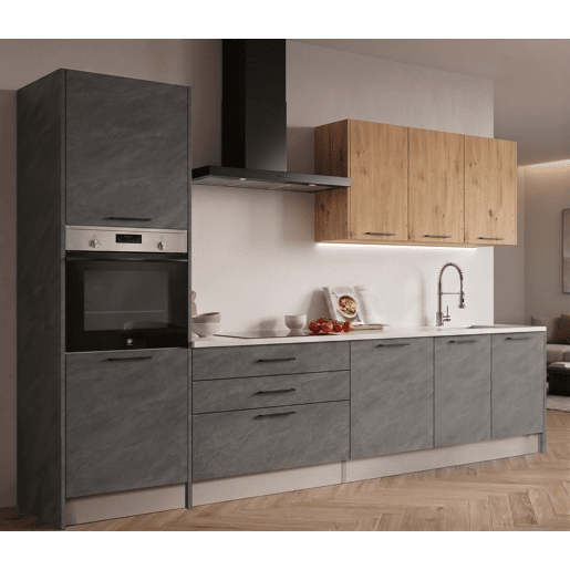 Cozinha ESENCIALR30 reta 3,06m 16mm carvalho e cinza escuro