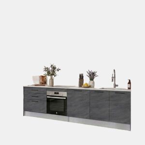 Cozinha ESENCIAL R30_2 reta 3,04m 16mm carvalho e cinza escuro