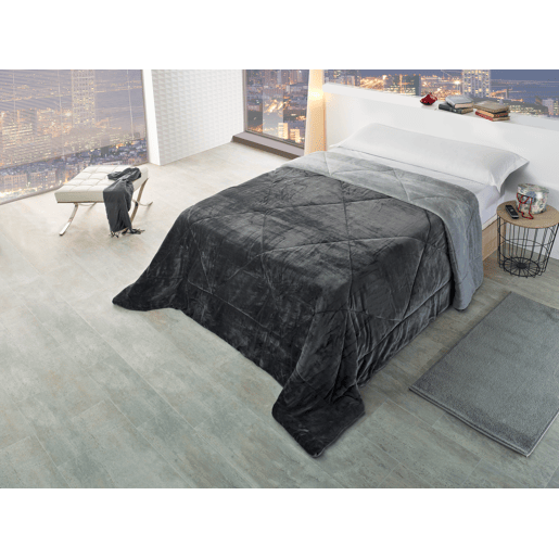 Manta edredão SERLES cama de 90cm cor cinza e cinza escuro Manta edredão SERLES cama de 90cm cor cinza e cinza escuro