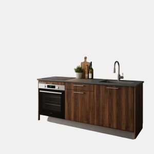 Cozinha ESENCIAL R18 reta 1,8m 16mm nogueira e cinza claro