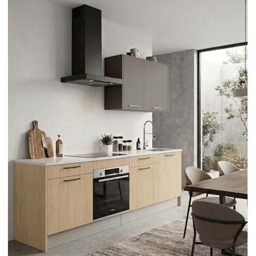 Cozinha ESENCIAL R24 reta 2,4m 16mm madeira natural e cinza