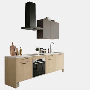 Cozinha ESENCIAL R24 reta 2,4m 16mm madeira natural e cinza