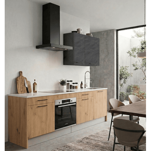 Cozinha ESENCIAL R24 reta 2,4m 16mm carvalho e cinza escuro Cozinha ESENCIAL R24 reta 2,4m 16mm carvalho e cinza escuro