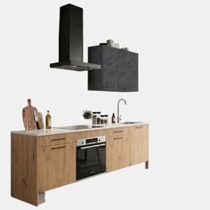 Cozinha ESENCIAL R24 reta 2,4m 16mm carvalho e cinza escuro