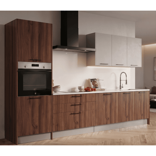 Cozinha ESENCIALR30 reta 3,06m 16mm cinza e madeira natural Cozinha ESENCIALR30 reta 3,06m 16mm cinza e madeira natural
