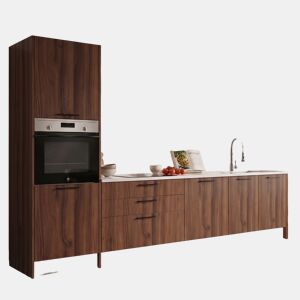 Cozinha ESENCIALR30 reta 3,06m 16mm cinza e madeira natural
