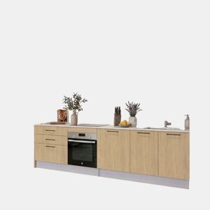 Cozinha ESENCIAL R30_2 reta 3,04m 16mm madeira natural e cinza