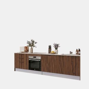 Cozinha ESENCIAL R30_2 reta 3,04m 16mm cinza e madeira natural
