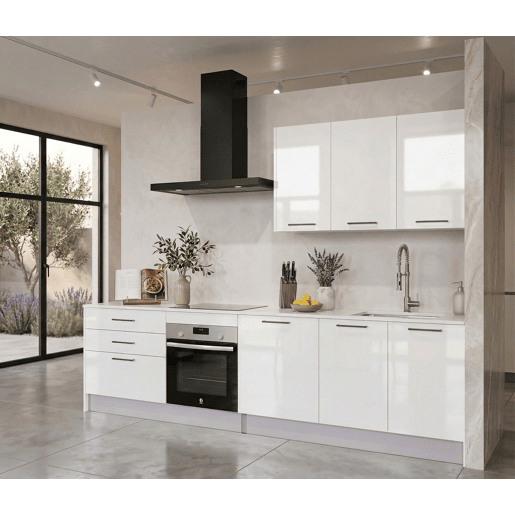 Cozinha ESENCIAL R30_2 reta 3,04m 20mm laminado branco brilho Cozinha ESENCIAL R30_2 reta 3,04m 20mm laminado branco brilho