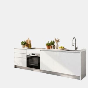 Cozinha ESENCIAL R30_2 reta 3,04m 22mm branco brilho sem puxador