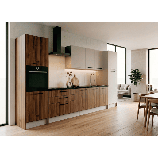 Cozinha ESENCIAL R36 reta 3,68m 16mm nogueira e cinza claro