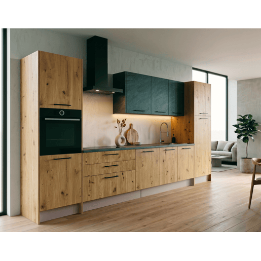 Cozinha ESENCIAL R36 reta 3,68m 16mm carvalho e cinza escuro