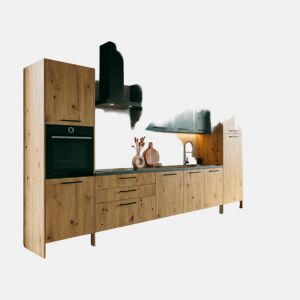 Cozinha ESENCIAL R36 reta 3,68m 16mm carvalho e cinza escuro