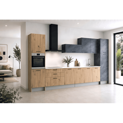 Cozinha ESENCIAL R40 reta 4m 16mm carvalho e cinza escuro