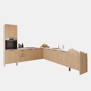 Cozinha ESENCIAL L3030 L 3x3m 16mm madeira natural e cinza