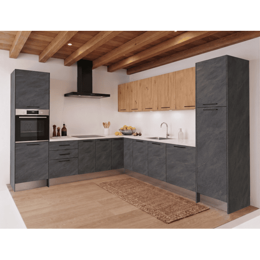 Cozinha ESENCIAL L3030 L 3x3m 16mm cinza escuro e carvalho Cozinha ESENCIAL L3030 L 3x3m 16mm cinza escuro e carvalho