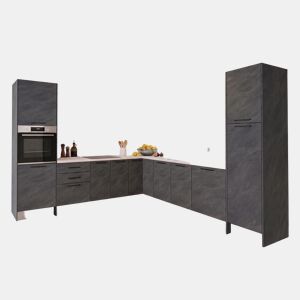 Cozinha ESENCIAL L3030 L 3x3m 16mm cinza escuro e carvalho