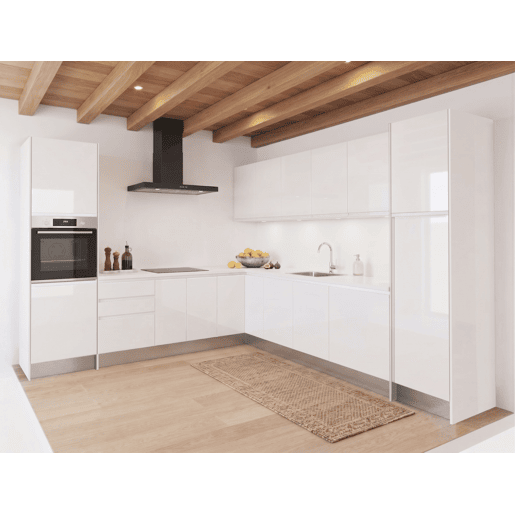 Cozinha ESENCIAL L3030 L 3x3m 22mm branco brilho sem puxador