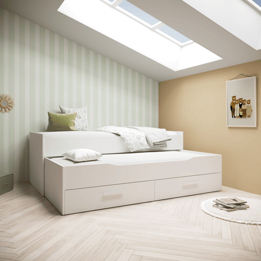 Cama nido DUOBOX II 90x190cm90x190cm mais 2 gavetas branco