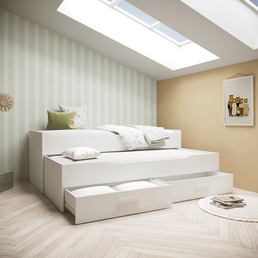 Cama nido DUOBOX II 90x190cm90x190cm mais 2 gavetas branco