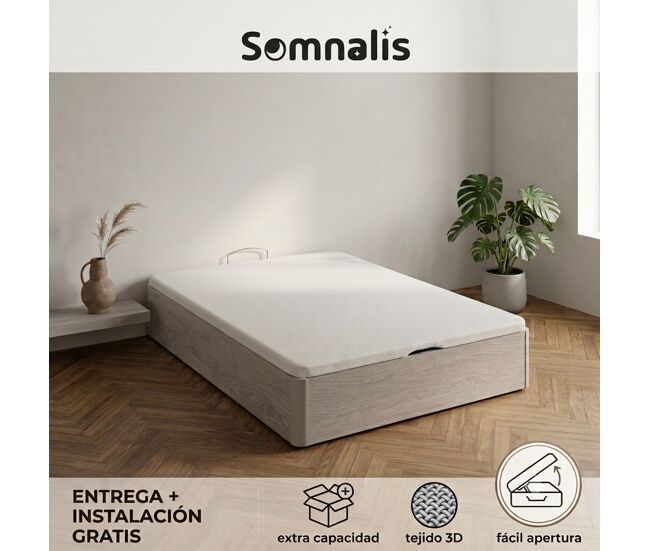 Canapé de madera gran capacidad 135x190cm glaciar somnalis