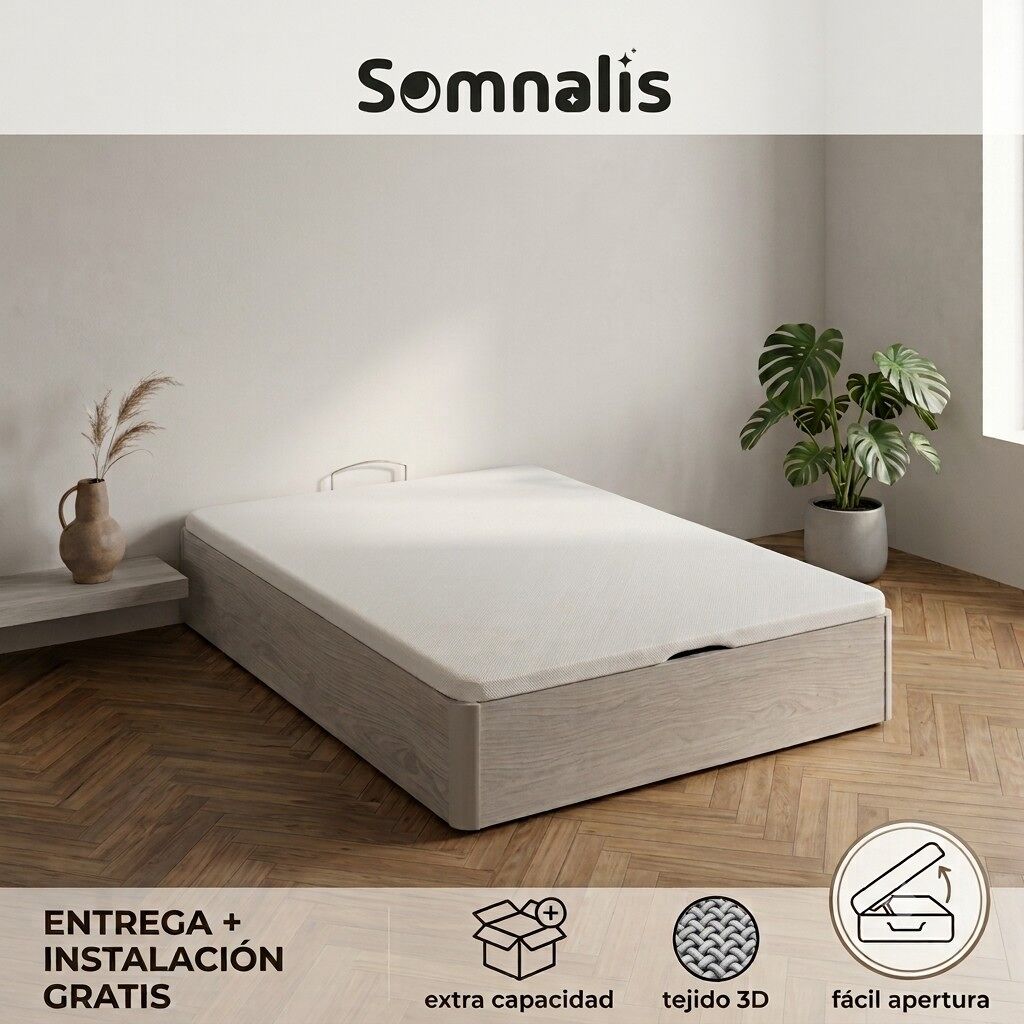 Canapé de madera gran capacidad 150x190cm glaciar somnalis