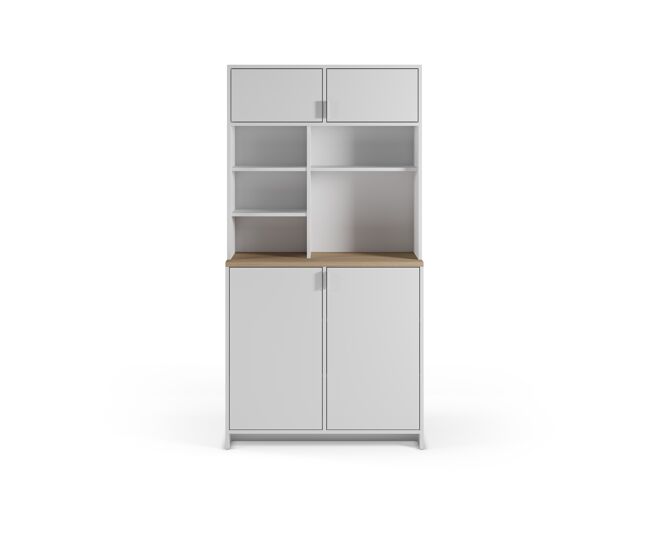Buffet JULS de 4 puertas y 5 huecos en blanco y roble