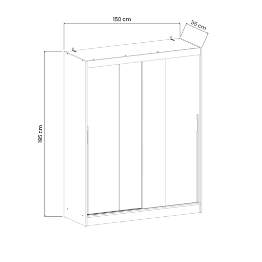 Roupeiro MASS portas de correr espelho 195x150x55cm cor caxemira Roupeiro MASS portas de correr espelho 195x150x55cm cor caxemira