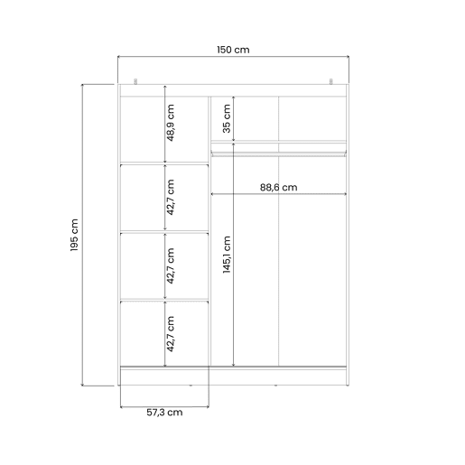 Roupeiro MASS portas de correr espelho 195x150x55cm cor caxemira Roupeiro MASS portas de correr espelho 195x150x55cm cor caxemira
