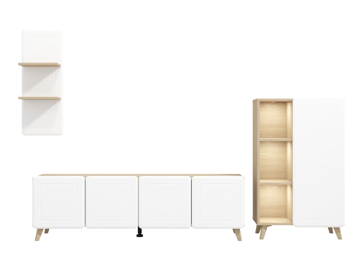 Compacto TV 244cm blanco y roble ELGIN