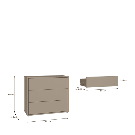 Aparador MOVE 3 gavetas cor taupe