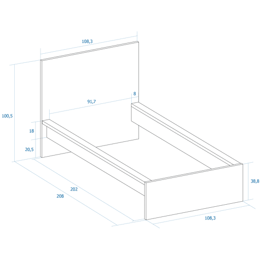 Estrutura de cama VIKA 90x200cm branco mate