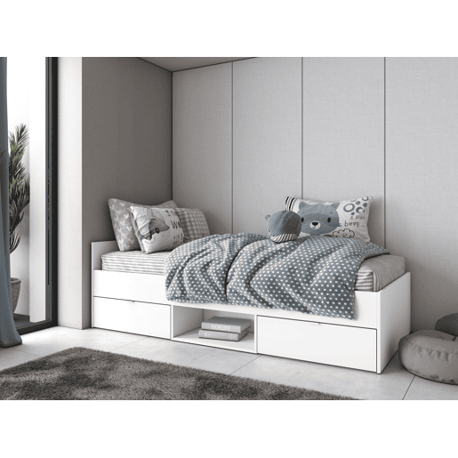 Estrutura de cama KUMIA 90x190cm 2 gavetas abertura branco