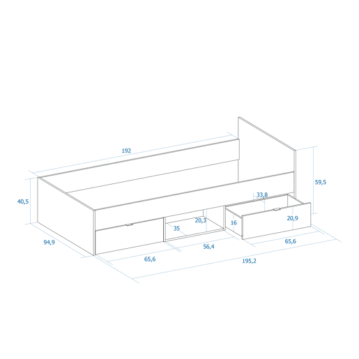 Estrutura de cama KUMIA 90x190cm 2 gavetas abertura branco