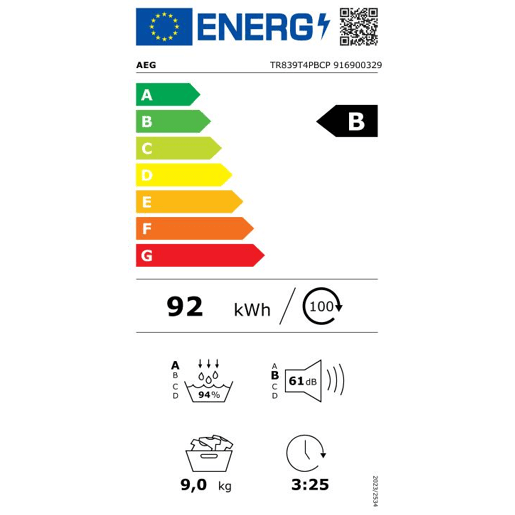 Máquina de secar roupa AEG TR839T4PBCP 9kg bomba de calor