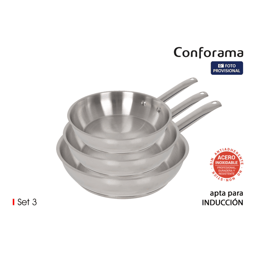 Conjunto de 3 frigideiras CONFO STEEL 20 24 e 28cm aço inoxidável Conjunto de 3 frigideiras CONFO STEEL 20 24 e 28cm aço inoxidável