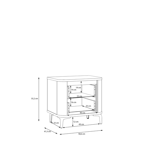 Mesa de cabeceira BREATHTAKER, 2 gavetas e pés de metal, bege