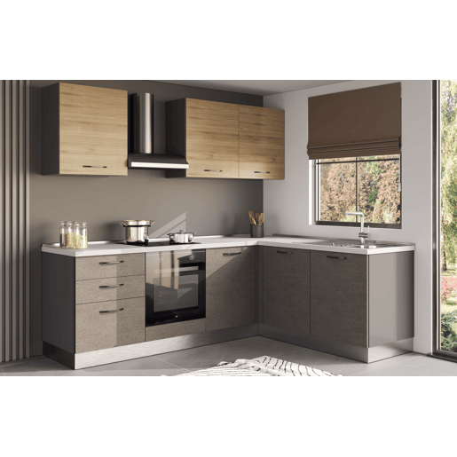 Cozinha com eletrodomésticos GILDA L 245x185cm madeira e cinza escuro Cozinha com eletrodomésticos GILDA L 245x185cm madeira e cinza escuro