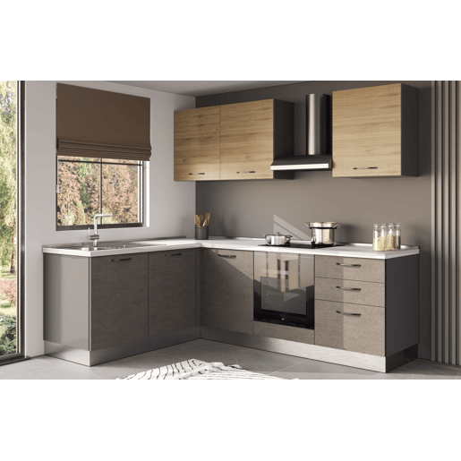 Cozinha com eletrodomésticos GILDA L 245x185cm madeira e cinza escuro Cozinha com eletrodomésticos GILDA L 245x185cm madeira e cinza escuro