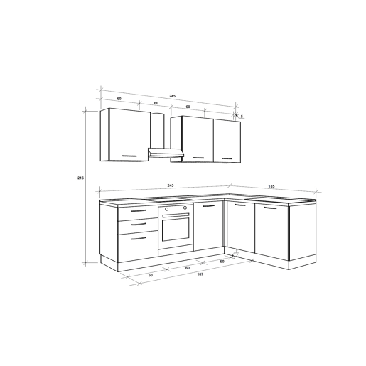 Cozinha com eletrodomésticos GILDA L 245x185cm madeira e cinza escuro Cozinha com eletrodomésticos GILDA L 245x185cm madeira e cinza escuro