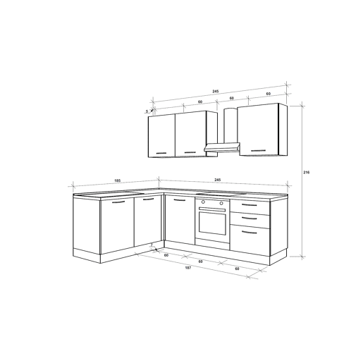 Cozinha com eletrodomésticos GILDA L 245x185cm madeira e cinza escuro Cozinha com eletrodomésticos GILDA L 245x185cm madeira e cinza escuro