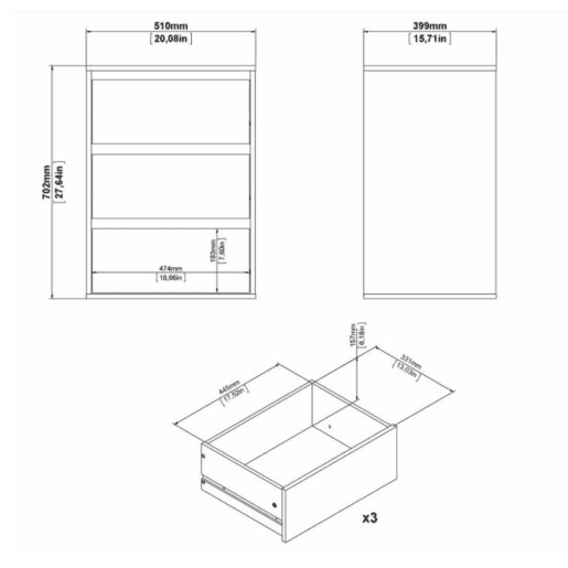 Módulo interior 3 gavetas para roupeiros HERA