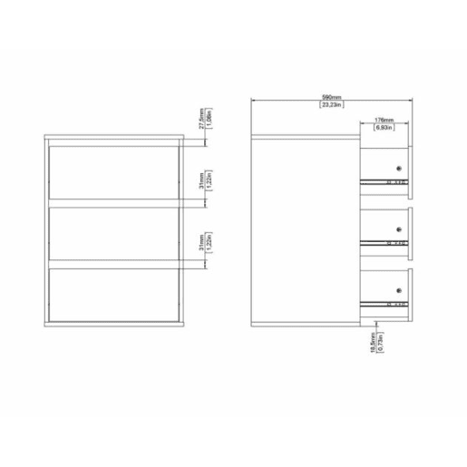 Módulo interior 3 gavetas para roupeiros HERA