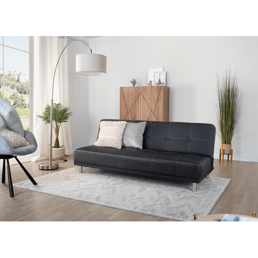 Sofá 2 lugares conversível em cama pele sintética THIRD cor preto