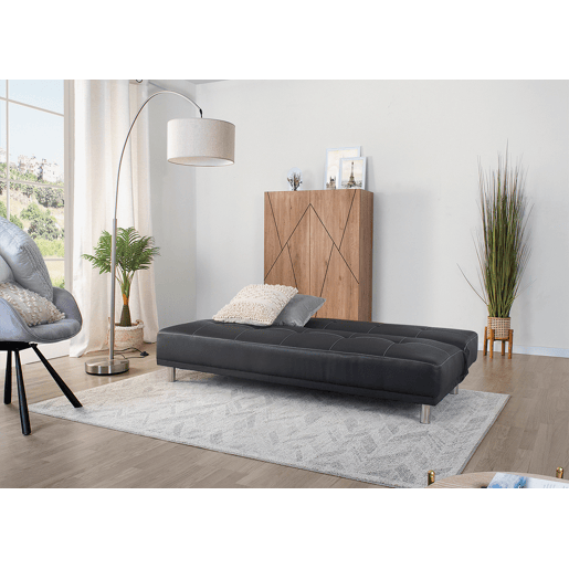 Sofá 2 lugares conversível em cama pele sintética THIRD cor preto