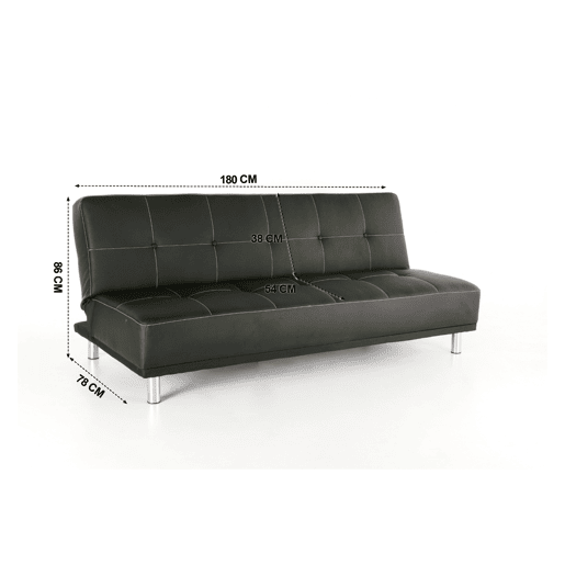 Sofá 2 lugares conversível em cama pele sintética THIRD cor preto