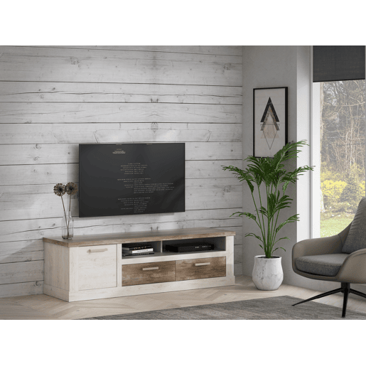 Móvel de TV 1 porta e 2 gavetas VERONA branco e madeira