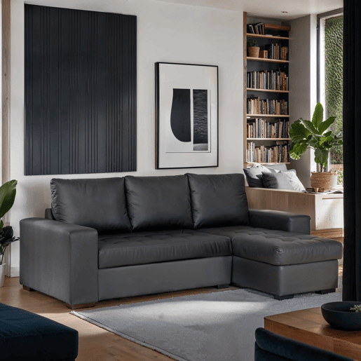 Chaise longue cama de polipele HARRY reversível 3 lugares preto