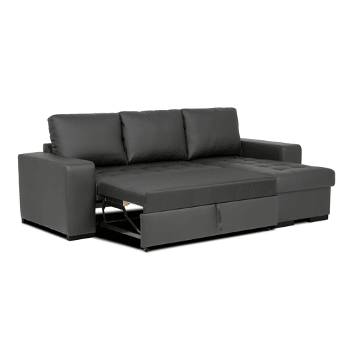 Chaise longue cama de polipele HARRY reversível 3 lugares preto